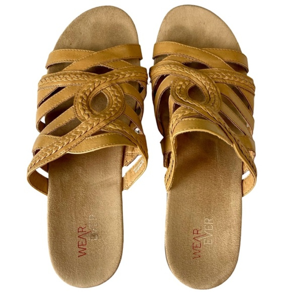 Wear Ever Tatum Sz11 Open Toe Slip on Tan Strappy Braided Sandals